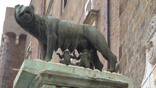 Roma Mitolojisindeki Capitoline Kadın Kurt Heykeli Kral Roma Vakfı Efsanesi — Stok video