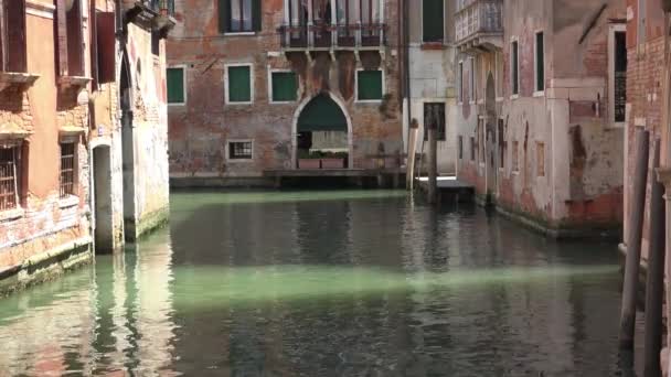 Gondolas Går Kanaler Venedig Italien Gondola Traditionell Platt Bottnad Venetiansk — Stockvideo