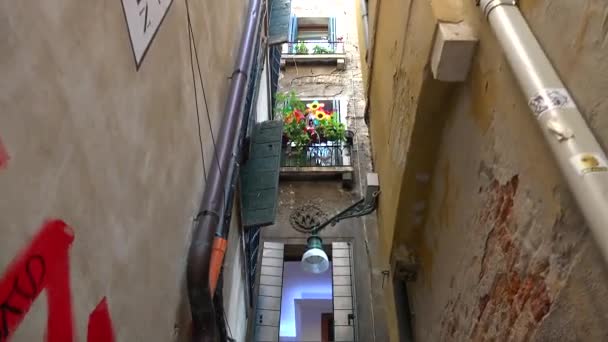 Vita Una Strada Stretta Tra Gli Edifici Finestre Della Casa — Video Stock