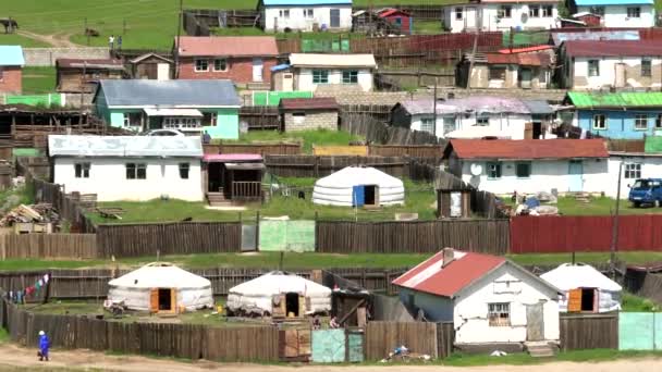 Casas Cobertas Coloridas Cidade Clássica Ásia Central Cidade Siberiana Tradicional — Vídeo de Stock