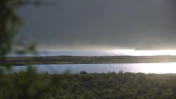 Brillante Reflejo Luz Del Sol Superficie Del Lago Estructura Esponjosa — Vídeo de stock