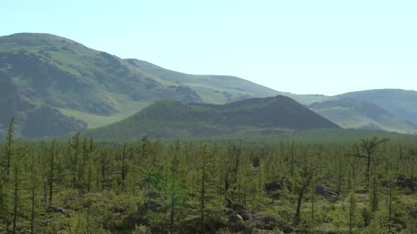 Flat Plain Covered Solidified Lava Rocks Volcanic Lava Dome Hill — стокове відео