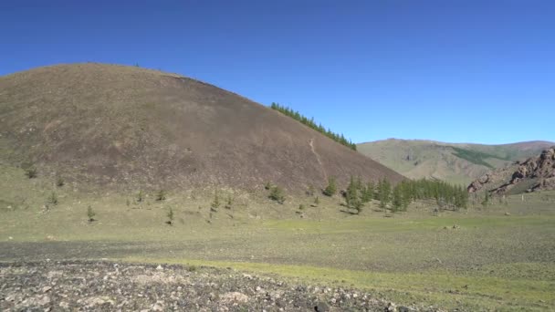 Flat Plain Covered Solidified Lava Rocks Volcanic Lava Dome Hill — стокове відео