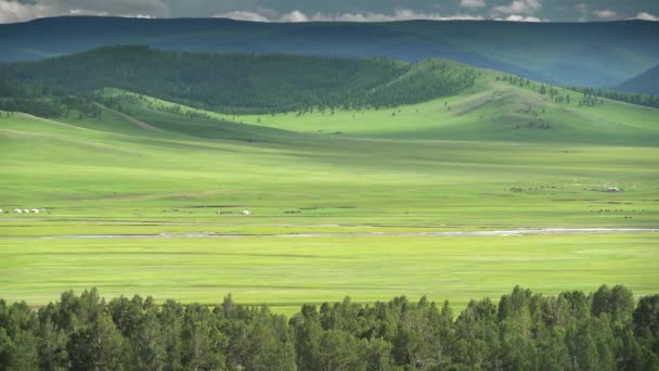 Mongolský Ger Stany Velkém Údolí Mongolska Nadmořská Výška Terén Geografie — Stock video