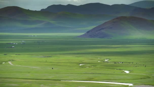 Обширные Пастбища Река Географии Центральной Азии Огромные Луга Средней Азии — стоковое видео