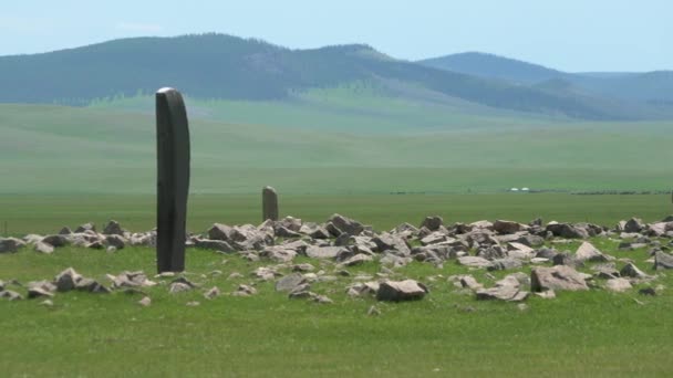 Inscrição Menir Obelisco Tempos Antigos Antigos Megalite Pedra Veado Esculpida — Vídeo de Stock
