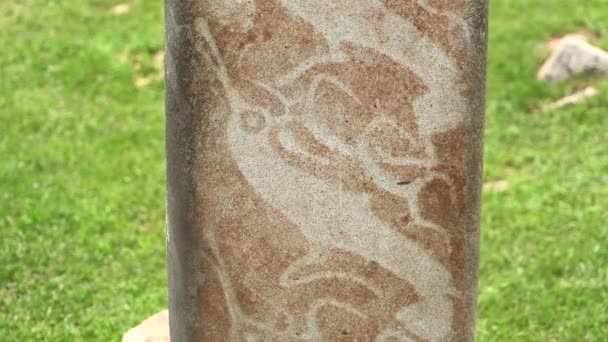 Inscription Obelisk Menhir Old Ancient Dobes Deer Stone Megalith Carved — Stock video