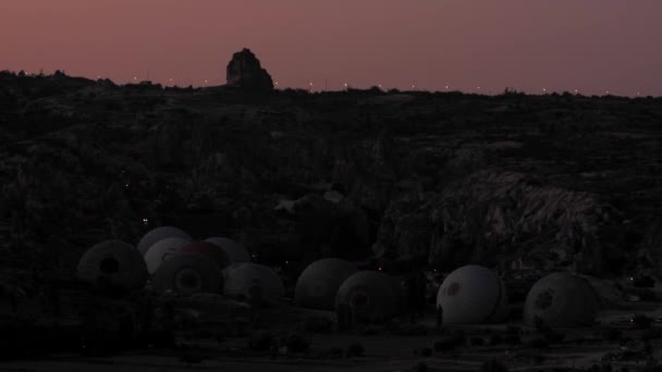 Preparativos Para Inflar Globos Aire Caliente Noche Antes Sunrise Burner — Vídeo de stock