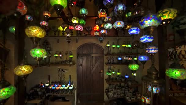 Raditional Bright Decorative Hanging Eastern Lights Colorful Mosaic Lamps Vivid — Stock Video