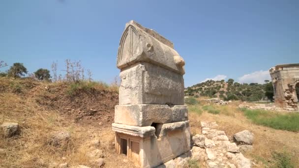 Lycian Tomb Old Historical Stone Works Ancient Civilization City Christ — Stock Video