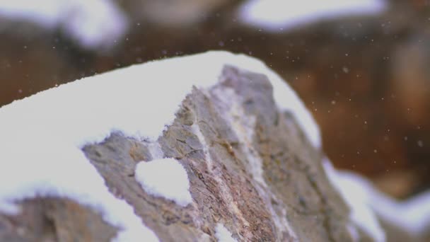Snow Layers Accumulating Rock Hard Stormy Cold Weather Winter Falling — Stock Video