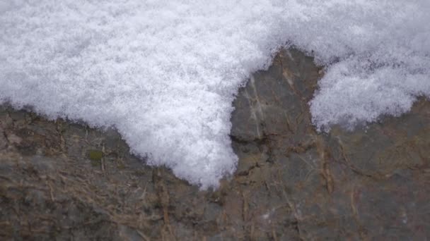 Snow Layers Accumulating Rock Hard Stormy Cold Weather Winter Falling — Stock Video