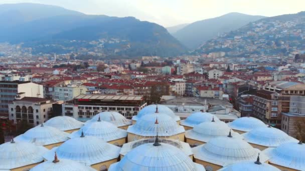 Vista Aérea Bursa Histórica Grande Mesquita Com Drone Minarete Masjid — Vídeo de Stock