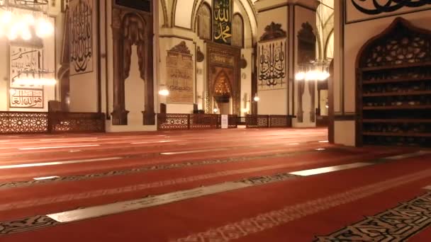 Interior Grande Mesquita Histórica Gigante Minarete Masjid Deus Místico Religião — Vídeo de Stock