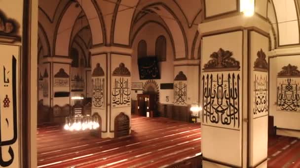 Interior Grande Mesquita Histórica Gigante Minarete Masjid Deus Místico Religião — Vídeo de Stock