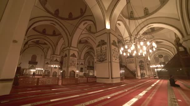 Interior Grande Mesquita Histórica Gigante Minarete Masjid Deus Místico Religião — Vídeo de Stock