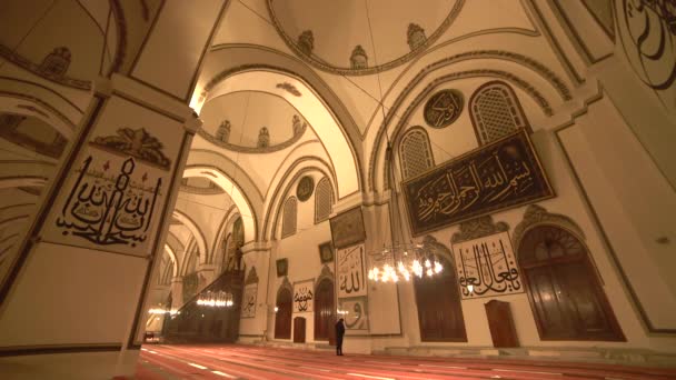 イスラム教徒の男性は 美しい巨大なモスクで祈っています 内部神秘的な神の宗教神秘的な宗教イスラム教の礼拝礼拝の場所祈りの寺院Azanサラー霊Namaz Masjid神聖な男性の人々人間の信仰信仰Duaラグ4K — ストック動画