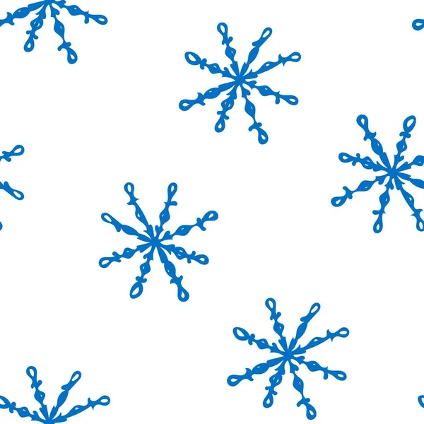 Ručně Kreslené Vánoční Bezešvé Vzor Vločkami Zimní Pozadí Nakreslené Barevnou — Stockový vektor