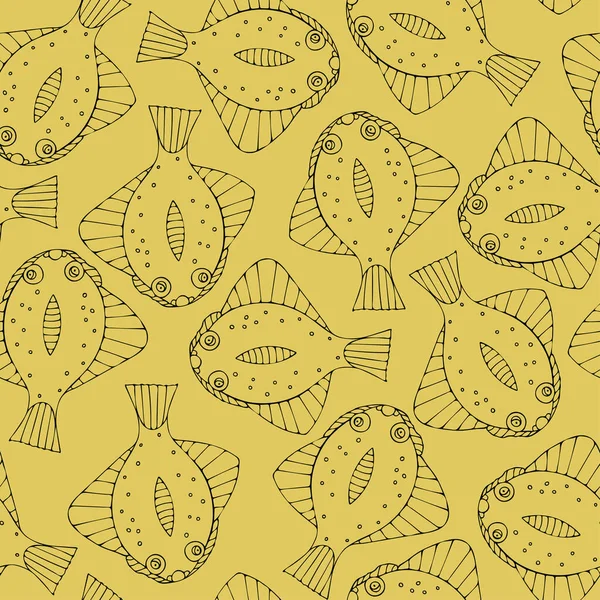Nahtloses Muster Mit Schwarzem Fisch Auf Gelbem Hintergrund Muster Für — Stockvektor