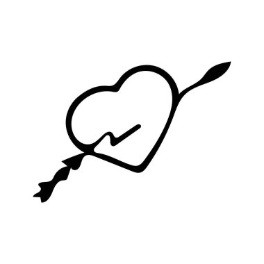 Arrow Vektör İllüstrasyonlu El Çizimi Sevgililer Günü Kalbi.