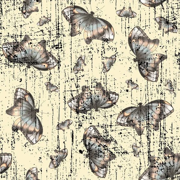 Retro Butterflies of Various Sizes on Sepia Background. Patrón retro sin costuras con mariposa. —  Fotos de Stock