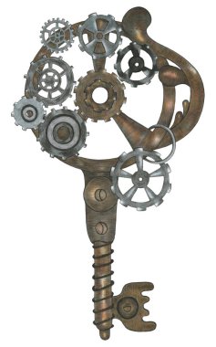 Renkli Steampunk Ayçiçeği El Çizimi Çizimi. Ayçiçeği Renkli Kalemler Çizer.