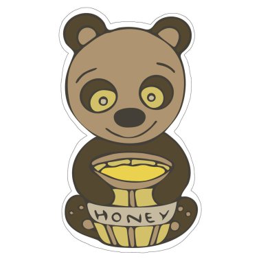 Bal Yapıştırmalı, el çizimi şirin ayı. Beyaz Arkaplanda İzole Ayılar.