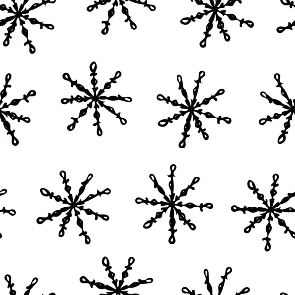 Bezešvý Vzor Černými Vločkami Bílém Pozadí Abstraktní Ručně Kreslené Sněhové — Stock fotografie