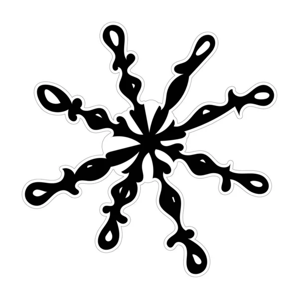 Handritad Black White Doodle Sketch Snowflake Klistermärke Illustration Snö För — Stockfoto