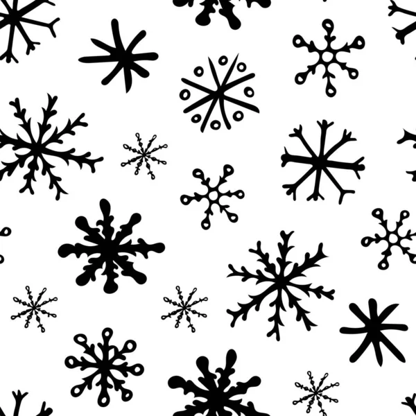 白の背景に黒の雪片とシームレスなパターン アブストラクト手描きドードル Snowflakes — ストック写真