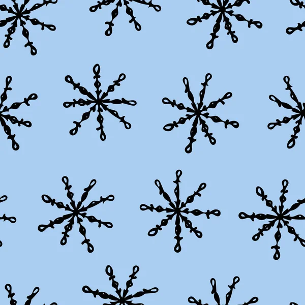 Seamless Pattern Black Snowflakes Light Blue Background Abstract Hand Drawn — Stock Photo, Image