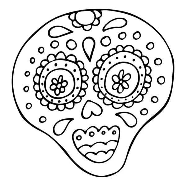 Black White Traditional Mexican Hand Drawn Skull Dia Muertos Holiday — Stock Vector