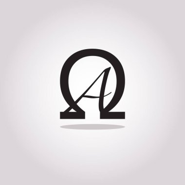 Kavramsal Sembolik Alfa ve Omega marka logo tasarımının başından sonuna ya da sonuna kadar. Vektör illüstrasyonu.