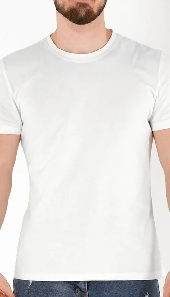 Gros Plan Homme Portant Shirt Blanc Sans Logo Modèle Conception — Photo