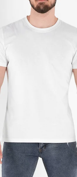 Gros Plan Homme Portant Shirt Blanc Sans Logo Modèle Conception — Photo