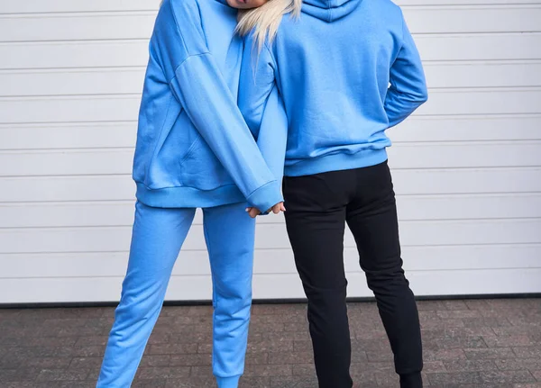 Pair Woman Man Wear Logo Hoodie Sweatshirt Design Template Copy — Stock Photo, Image