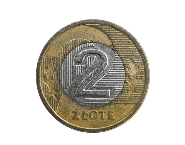 Polské Peníze Dvě Zloté Stříbro Měděnou Mincí Izolovaná Polská Měna — Stock fotografie
