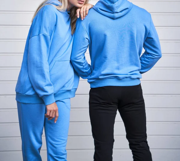 Pair Woman Man Wear Logo Hoodie Sweatshirt Design Template Copy — Stock Photo, Image