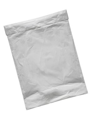 Boş manken torbası. Beyaz arkaplanda beyaz kaba paket şablonu.