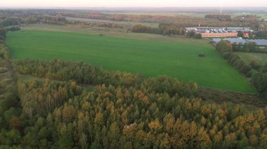 Hava manzaralı sonbahar ormanı ve tarlası