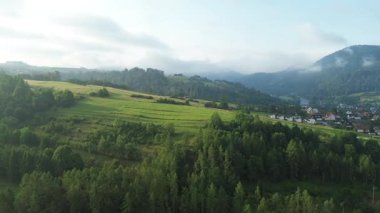 Orman Avrupa dağlarının üzerinde güzel bir gün doğumu