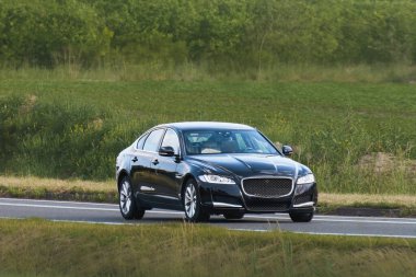 Country yolunda giden modern yönetici arabası.