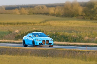 Doğada ilerleyen zarif siyah sedan.