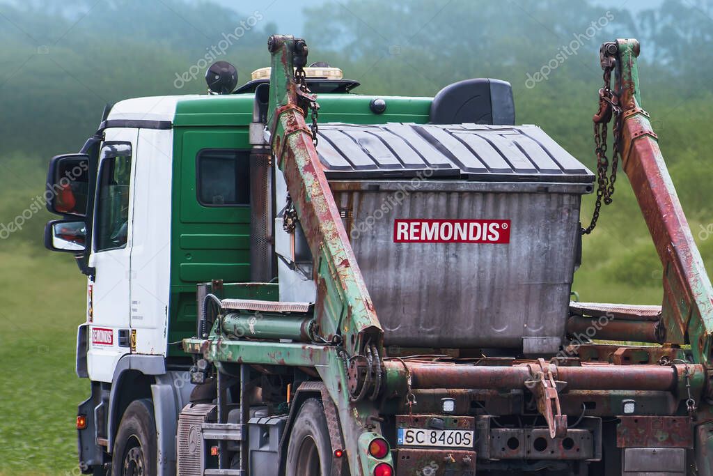 Remondis trash disposal truck on public roadway 12.08.2025 Poland Europe