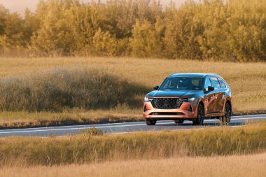 Modern hibrit otomobil kırsaldan geçiyor.