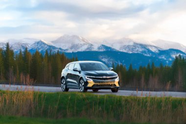 Doğada asfalt yolda elektrikli araç