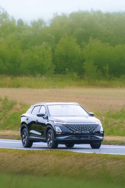 Çin elektrikli 4x4 SUV 'u açık havada sürüyor.