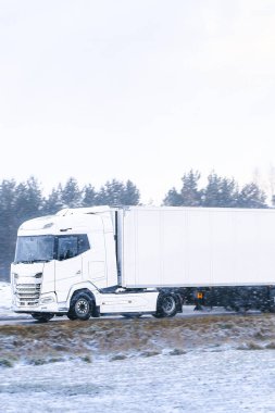 Lojistik kamyonu kış sahnesini geçiyor.