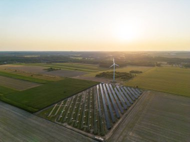 Renewable energy construction site in rural farmland