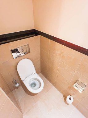 Duvara monte edilmiş tuvalet armatürü modern banyo.